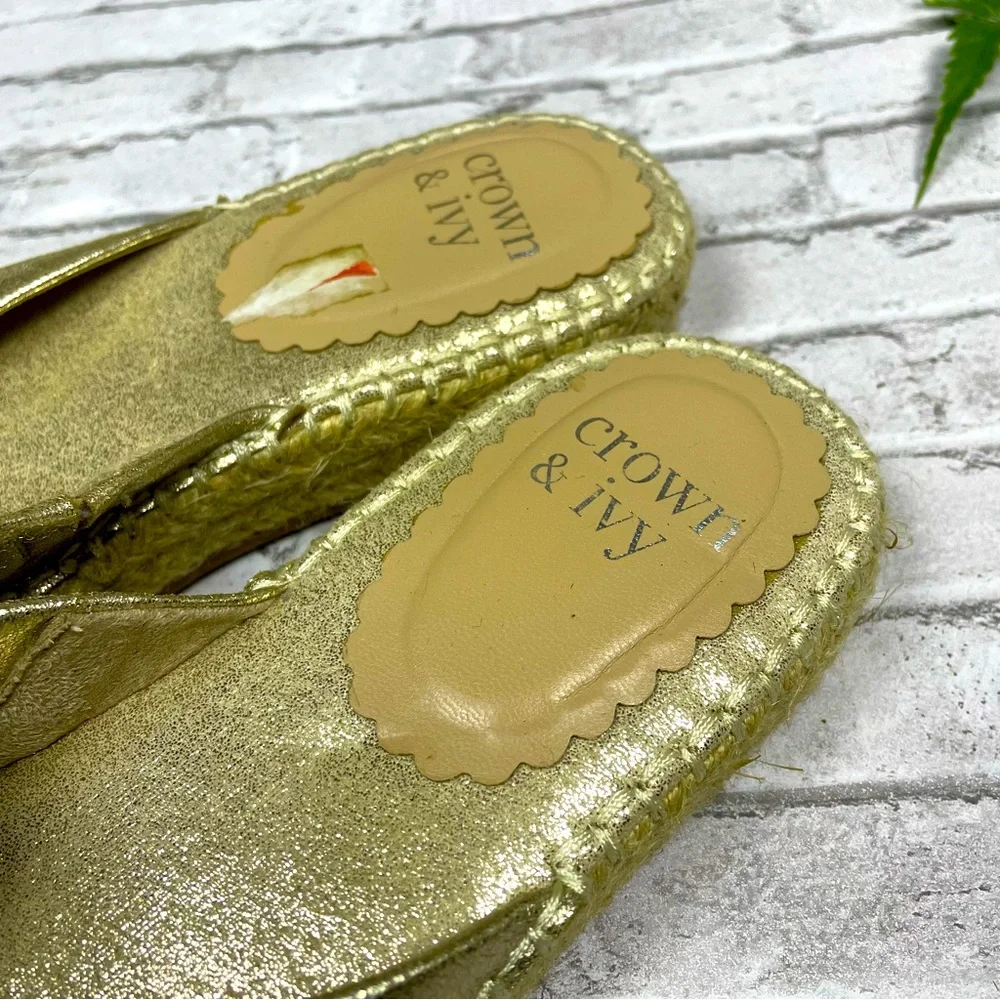 Crown & Ivy Womens Keisha Metallic Bow Espadrille Slide Sandals Sz 7 Preppy Gold - Picture 2 of 10